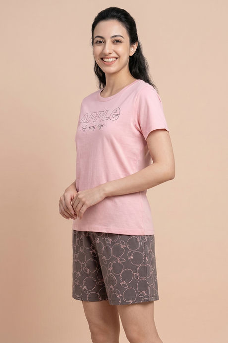 Zivame Apple Print Knit Cotton Short Set - Dark Gull Gray — image 2